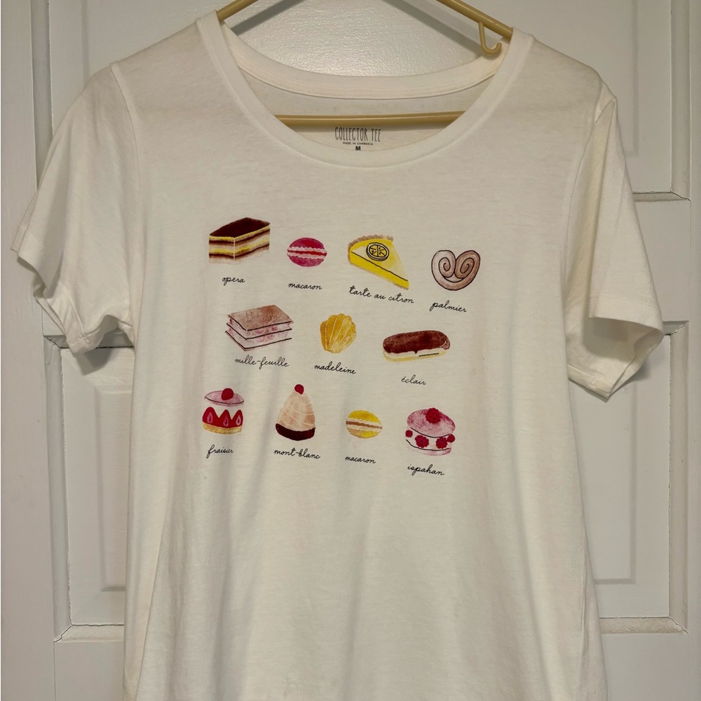 J. Crew White Tee with Colorful Dessert Design